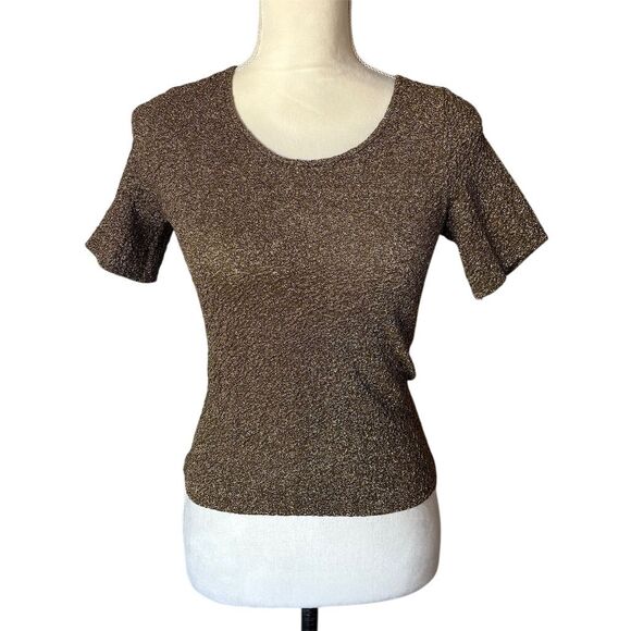 Vintage Stepping Up Gold Short Sleeve Fitted Party Top Size L - Picture 1 of 6